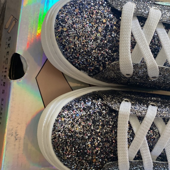Skechers Shoes Girls Size 6 Sparkle Sneakers Black Youth Lace Up iridescent - Picture 5 of 10
